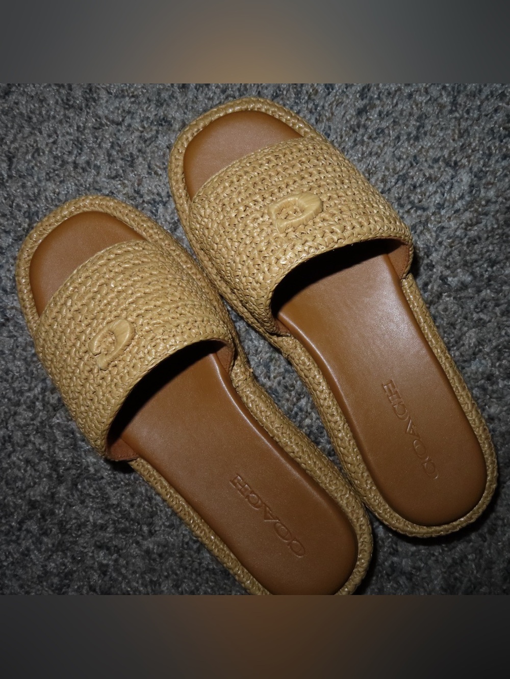 Coach Woven Tan Slide Mules